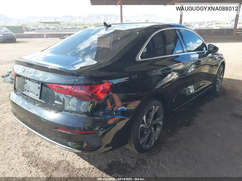 2022 Audi A3 Premium 40 Tfsi Quattro S Tronic VIN: WAUGUDGYXNA088012 Lot: 42030863