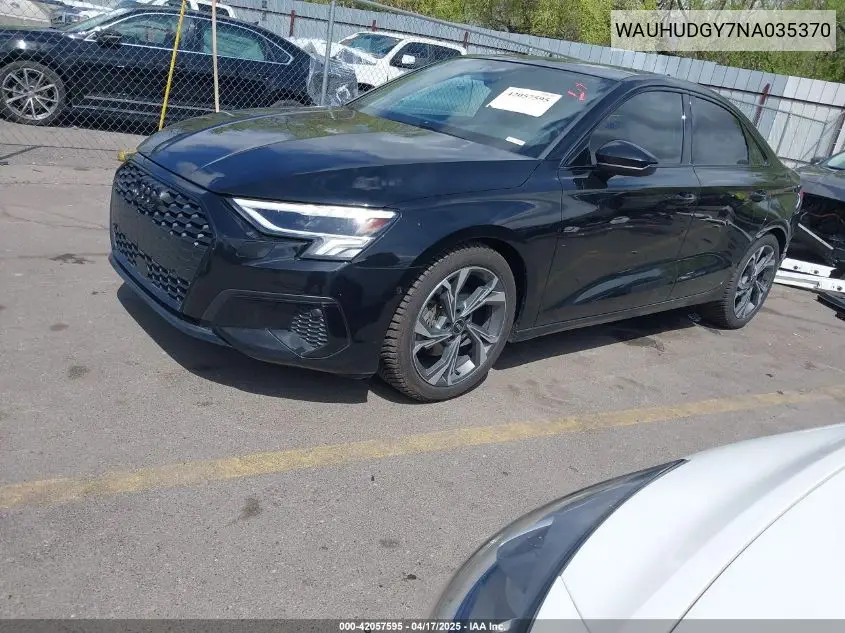 2022 Audi A3 Premium Plus 40 Tfsi Quattro S Tronic VIN: WAUHUDGY7NA035370 Lot: 42057595