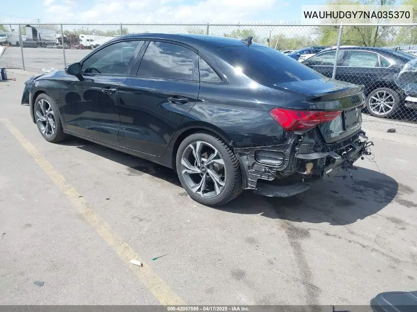 2022 Audi A3 Premium Plus 40 Tfsi Quattro S Tronic VIN: WAUHUDGY7NA035370 Lot: 42057595