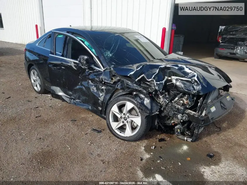 2022 Audi A3 Premium 40 Tfsi Front-Wheel Drive S Tronic VIN: WAUAUDGY7NA029750 Lot: 42108710