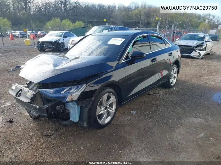 2022 Audi A3 Premium 40 Tfsi Front-Wheel Drive S Tronic VIN: WAUAUDGY7NA029750 Lot: 42108710