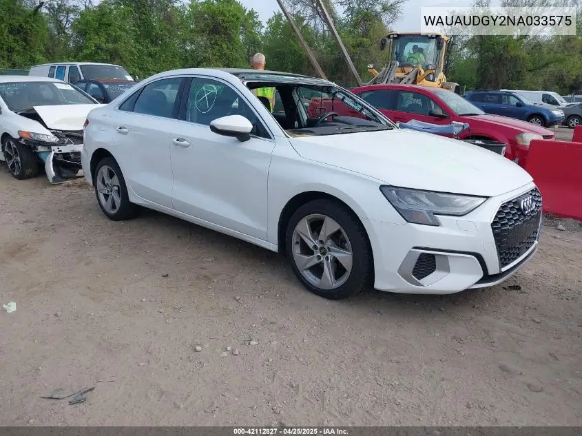 2022 Audi A3 Premium 40 Tfsi Front-Wheel Drive S Tronic VIN: WAUAUDGY2NA033575 Lot: 42112827