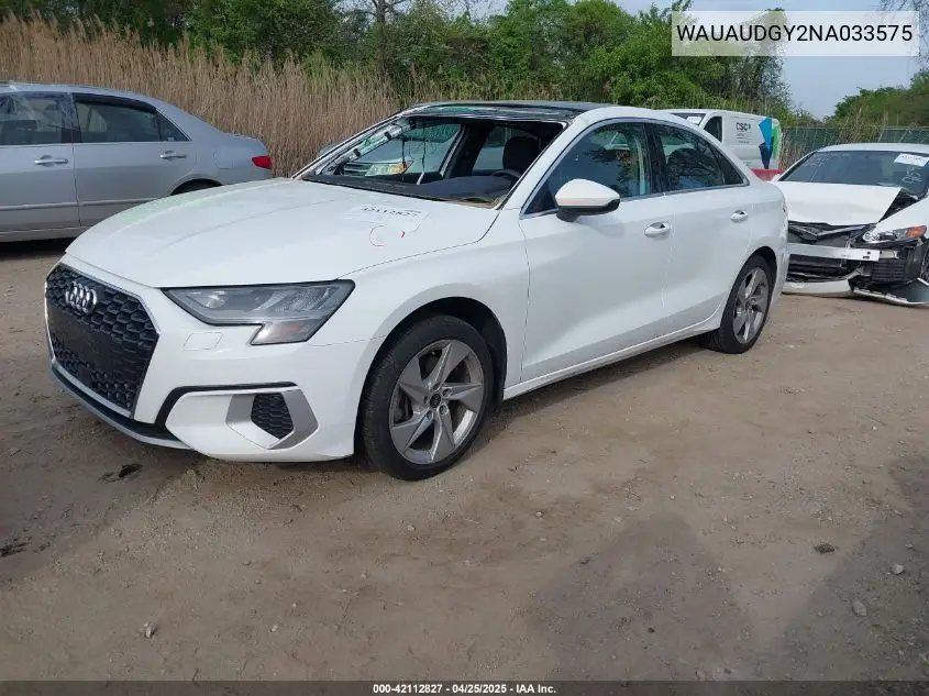 2022 Audi A3 Premium 40 Tfsi Front-Wheel Drive S Tronic VIN: WAUAUDGY2NA033575 Lot: 42112827
