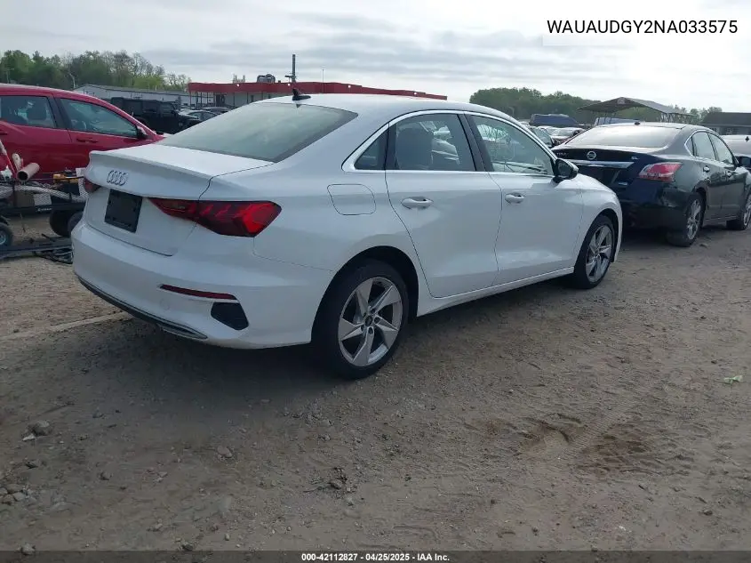 2022 Audi A3 Premium 40 Tfsi Front-Wheel Drive S Tronic VIN: WAUAUDGY2NA033575 Lot: 42112827