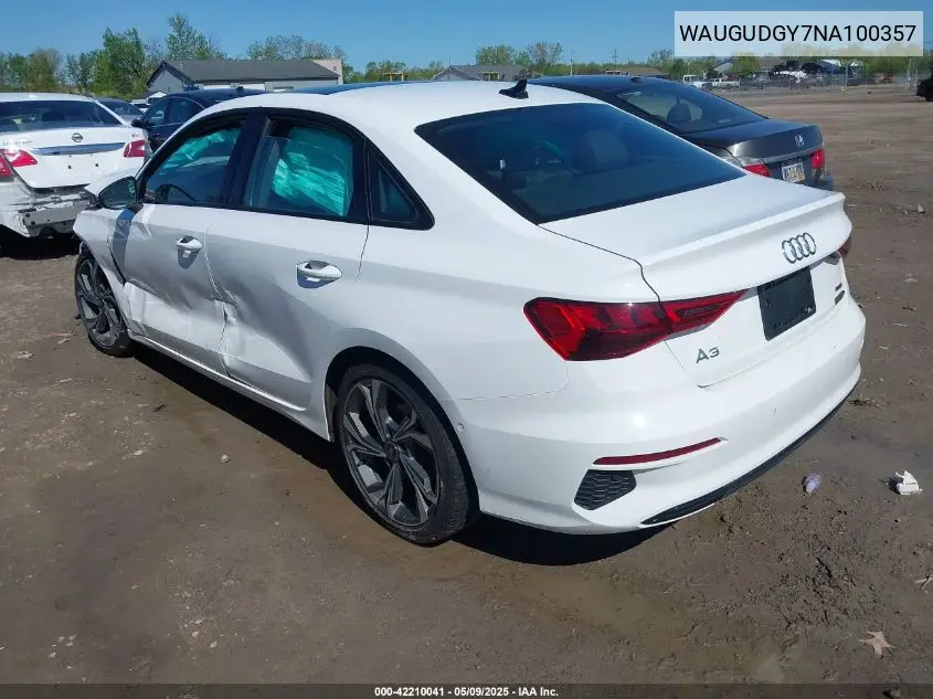 2022 Audi A3 Premium 40 Tfsi Quattro S Tronic VIN: WAUGUDGY7NA100357 Lot: 42210041