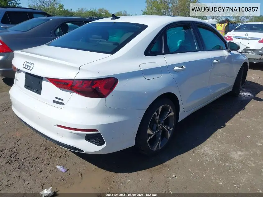 2022 Audi A3 Premium 40 Tfsi Quattro S Tronic VIN: WAUGUDGY7NA100357 Lot: 42210041