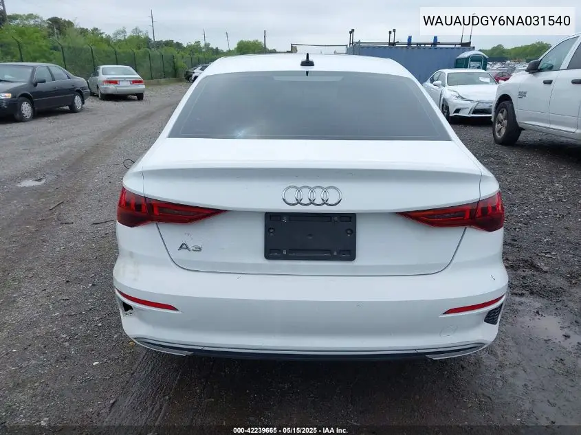 2022 Audi A3 Premium 40 Tfsi Front-Wheel Drive S Tronic VIN: WAUAUDGY6NA031540 Lot: 42239665