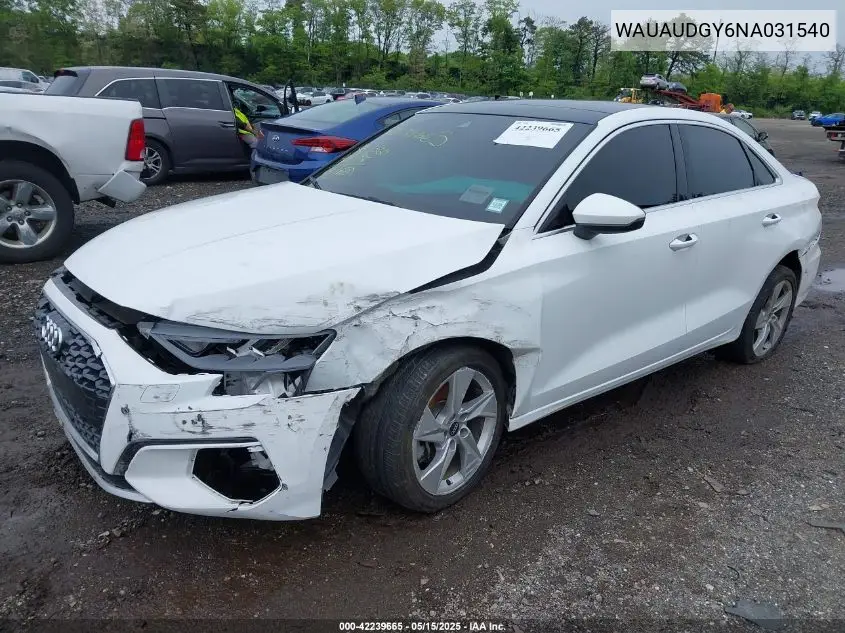 2022 Audi A3 Premium 40 Tfsi Front-Wheel Drive S Tronic VIN: WAUAUDGY6NA031540 Lot: 42239665