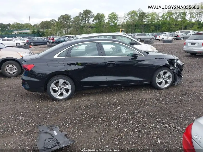 2022 Audi A3 Premium 40 Tfsi Front-Wheel Drive S Tronic VIN: WAUAUDGY2NA035603 Lot: 42258901