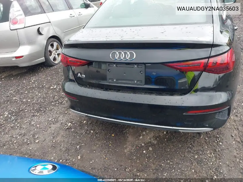 2022 Audi A3 Premium 40 Tfsi Front-Wheel Drive S Tronic VIN: WAUAUDGY2NA035603 Lot: 42258901