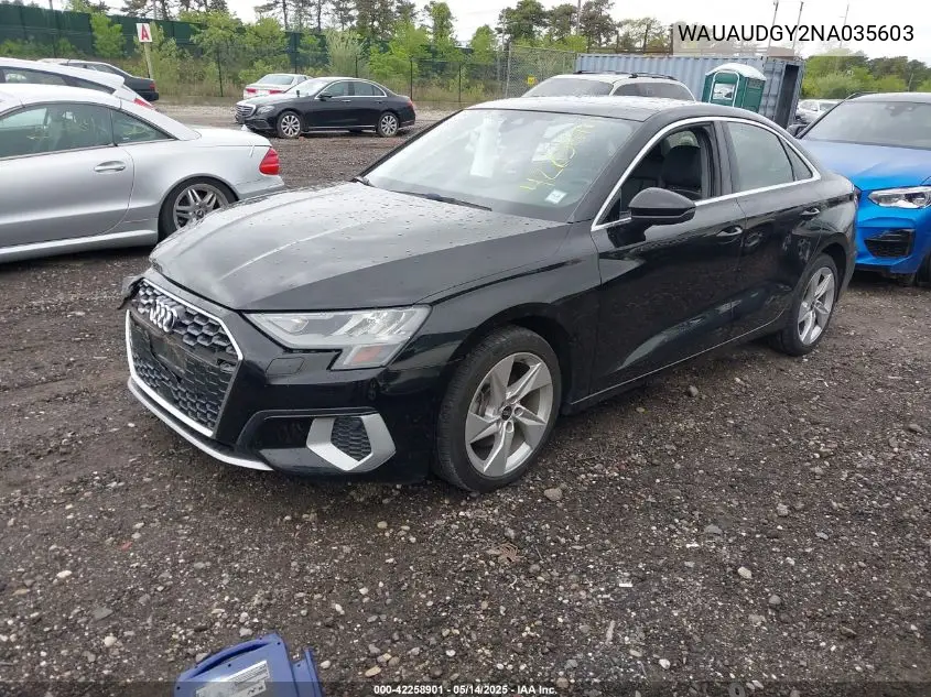 2022 Audi A3 Premium 40 Tfsi Front-Wheel Drive S Tronic VIN: WAUAUDGY2NA035603 Lot: 42258901