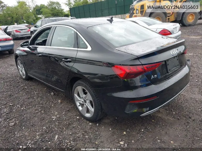 2022 Audi A3 Premium 40 Tfsi Front-Wheel Drive S Tronic VIN: WAUAUDGY2NA035603 Lot: 42258901