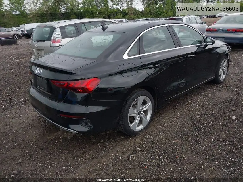 2022 Audi A3 Premium 40 Tfsi Front-Wheel Drive S Tronic VIN: WAUAUDGY2NA035603 Lot: 42258901