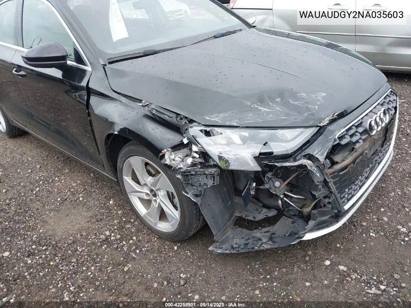 2022 Audi A3 Premium 40 Tfsi Front-Wheel Drive S Tronic VIN: WAUAUDGY2NA035603 Lot: 42258901