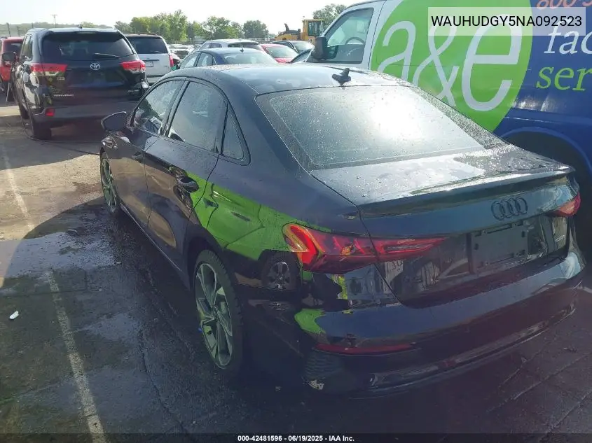 2022 Audi A3 Premium Plus 40 Tfsi Quattro S Tronic VIN: WAUHUDGY5NA092523 Lot: 42481596