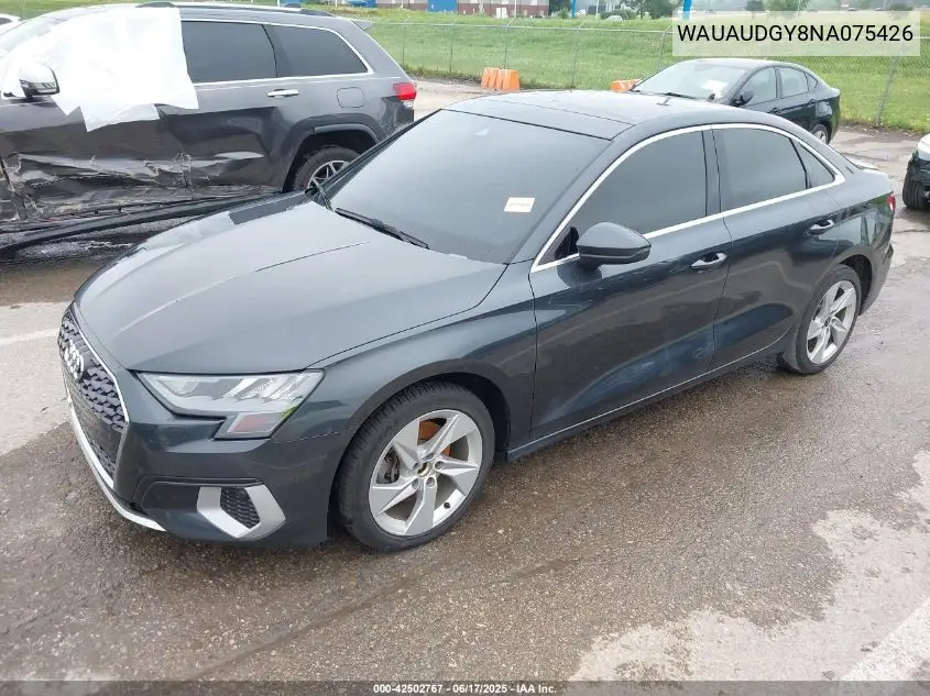 2022 Audi A3 Premium 40 Tfsi Front-Wheel Drive S Tronic VIN: WAUAUDGY8NA075426 Lot: 42502767