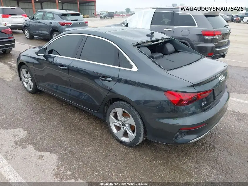 2022 Audi A3 Premium 40 Tfsi Front-Wheel Drive S Tronic VIN: WAUAUDGY8NA075426 Lot: 42502767
