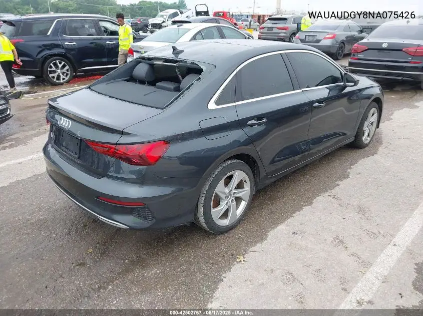 2022 Audi A3 Premium 40 Tfsi Front-Wheel Drive S Tronic VIN: WAUAUDGY8NA075426 Lot: 42502767