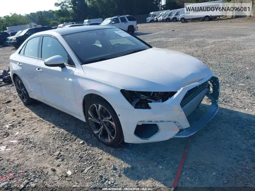 2022 Audi A3 Premium 40 Tfsi Front-Wheel Drive S Tronic VIN: WAUAUDGY6NA096081 Lot: 42504348