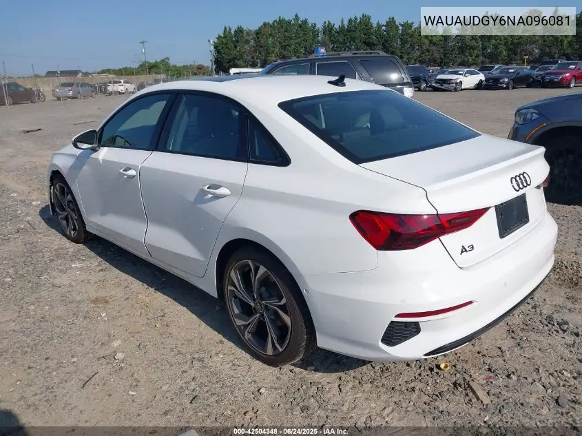 2022 Audi A3 Premium 40 Tfsi Front-Wheel Drive S Tronic VIN: WAUAUDGY6NA096081 Lot: 42504348