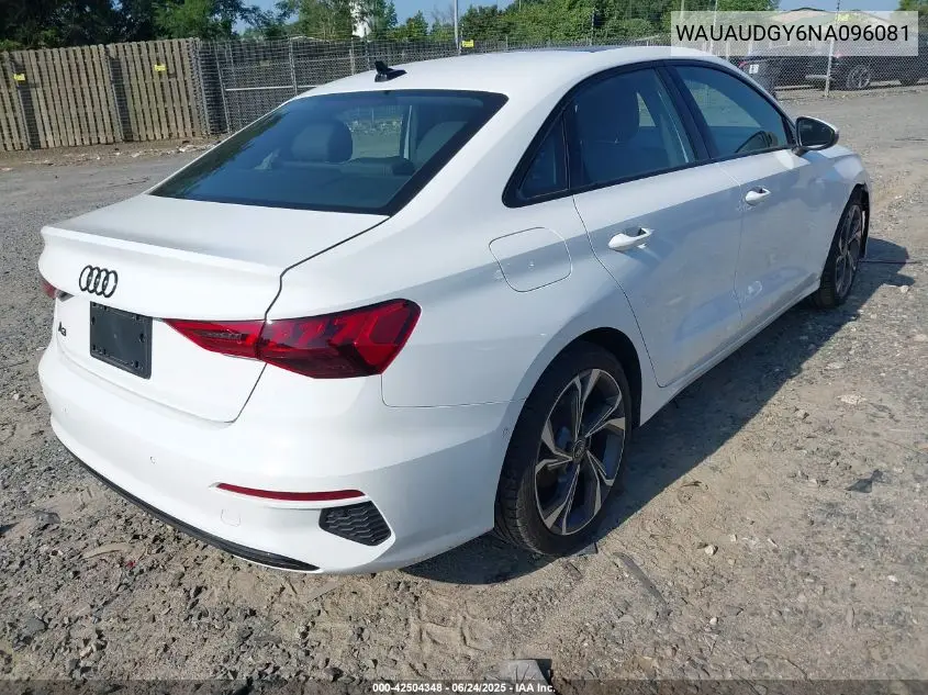 2022 Audi A3 Premium 40 Tfsi Front-Wheel Drive S Tronic VIN: WAUAUDGY6NA096081 Lot: 42504348