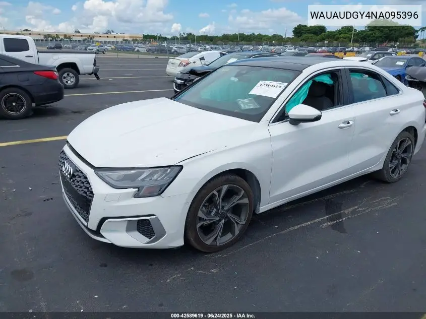 2022 Audi A3 Premium 40 Tfsi Front-Wheel Drive S Tronic VIN: WAUAUDGY4NA095396 Lot: 42589619