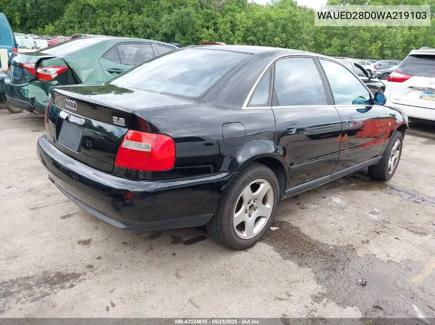 1998 Audi A4 2.8 VIN: WAUED28D0WA219103 Lot: 42324610