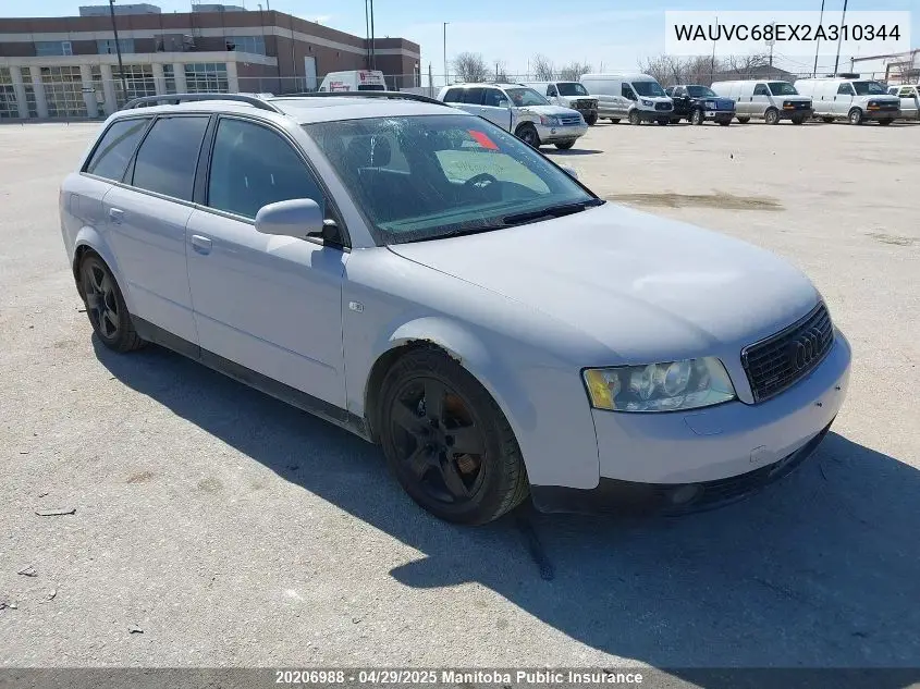 2002 Audi A4 1.8T Quattro VIN: WAUVC68EX2A310344 Lot: 20206988