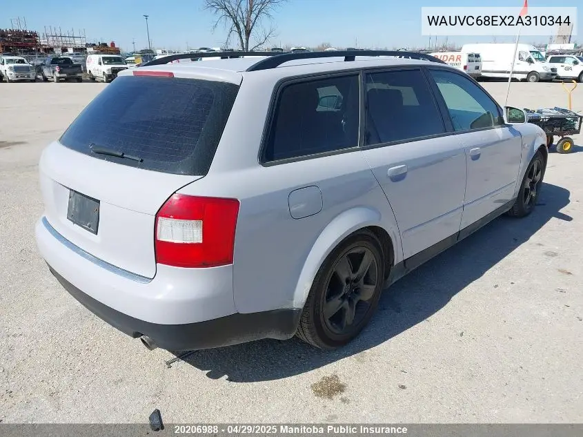 2002 Audi A4 1.8T Quattro VIN: WAUVC68EX2A310344 Lot: 20206988