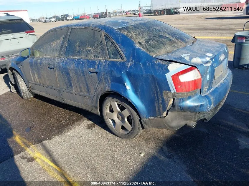 2002 Audi A4 3.0 VIN: WAULT68E52A211549 Lot: 40943374