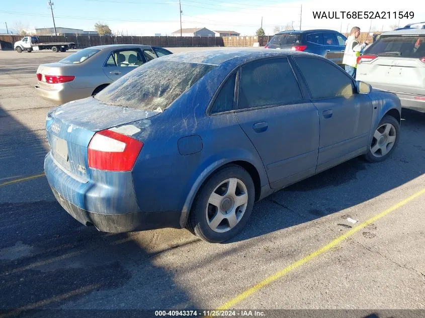 2002 Audi A4 3.0 VIN: WAULT68E52A211549 Lot: 40943374