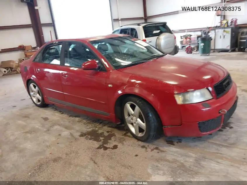 2002 Audi A4 3.0 VIN: WAULT68E12A308375 Lot: 41929819