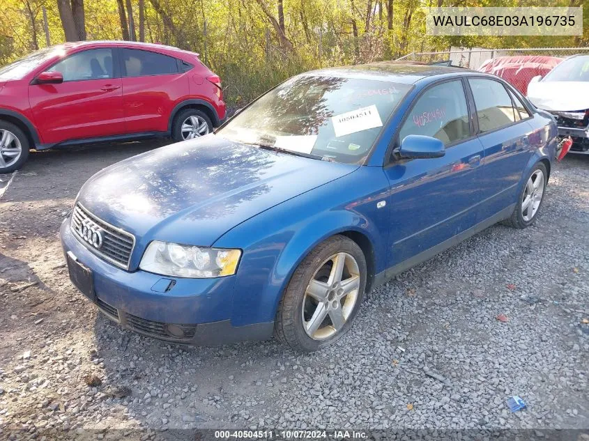 2003 Audi A4 1.8T VIN: WAULC68E03A196735 Lot: 40504511