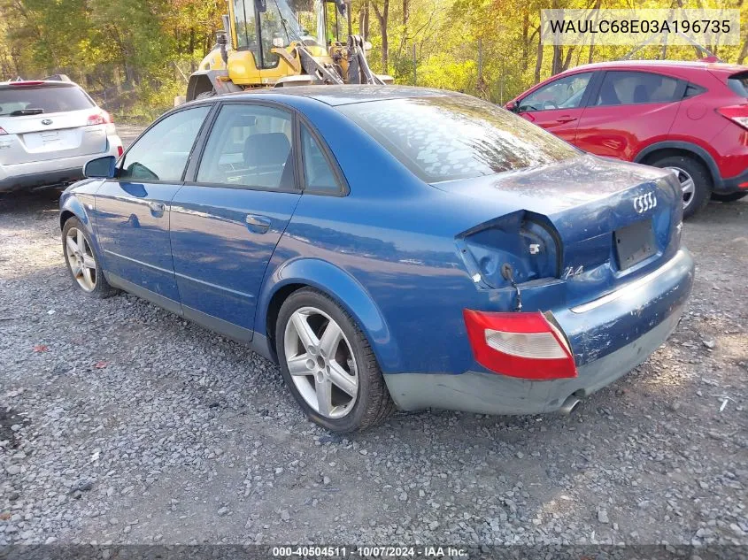 2003 Audi A4 1.8T VIN: WAULC68E03A196735 Lot: 40504511