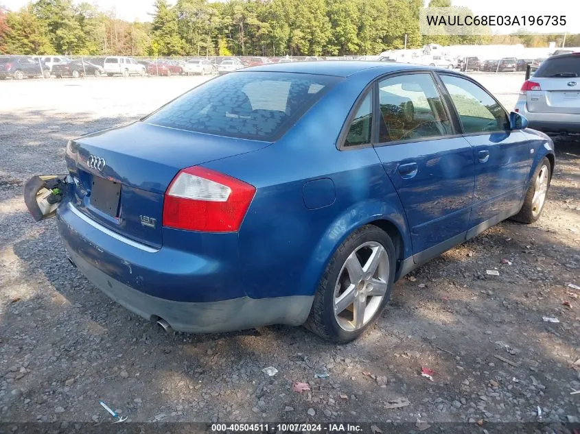 2003 Audi A4 1.8T VIN: WAULC68E03A196735 Lot: 40504511