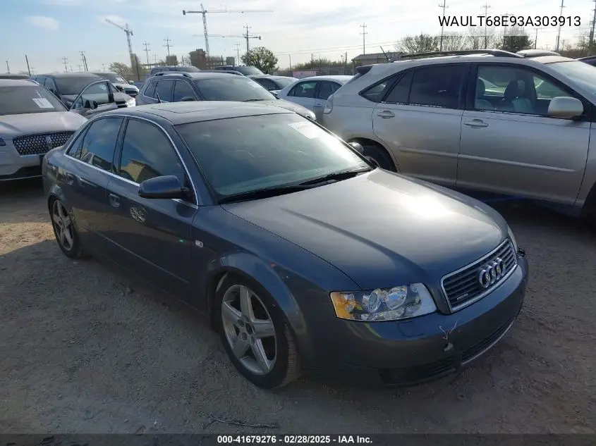 2003 Audi A4 3.0 VIN: WAULT68E93A303913 Lot: 41679276