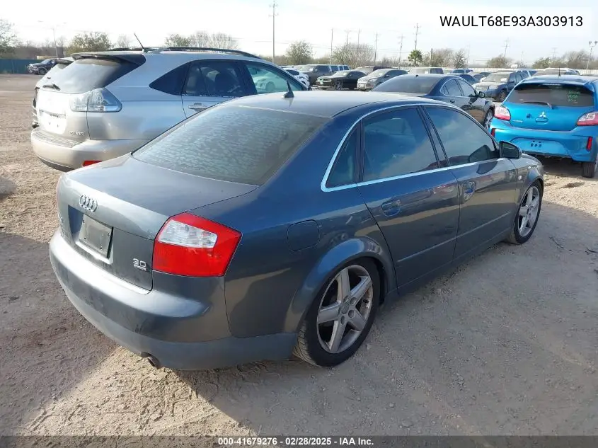 2003 Audi A4 3.0 VIN: WAULT68E93A303913 Lot: 41679276