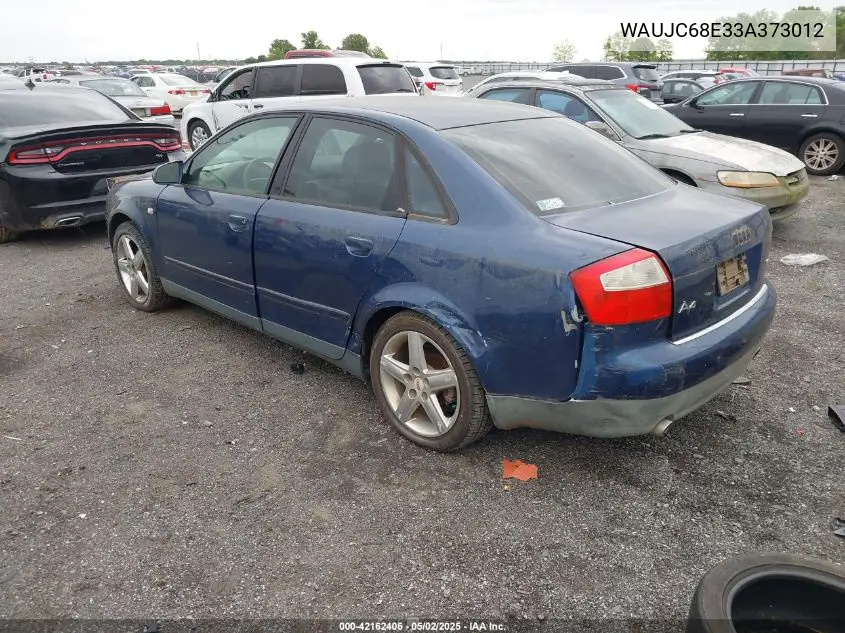 2003 Audi A4 1.8T VIN: WAUJC68E33A373012 Lot: 42162406