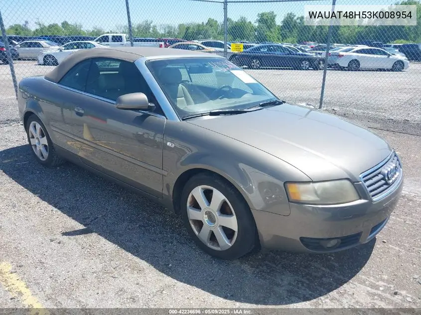 2003 Audi A4 3.0 VIN: WAUAT48H53K008954 Lot: 42236696