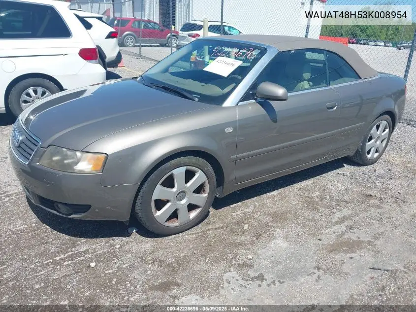 2003 Audi A4 3.0 VIN: WAUAT48H53K008954 Lot: 42236696