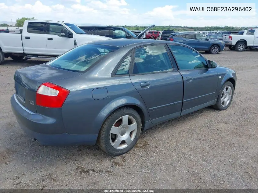 2003 Audi A4 1.8T Quattro VIN: WAULC68E23A296402 Lot: 42379078
