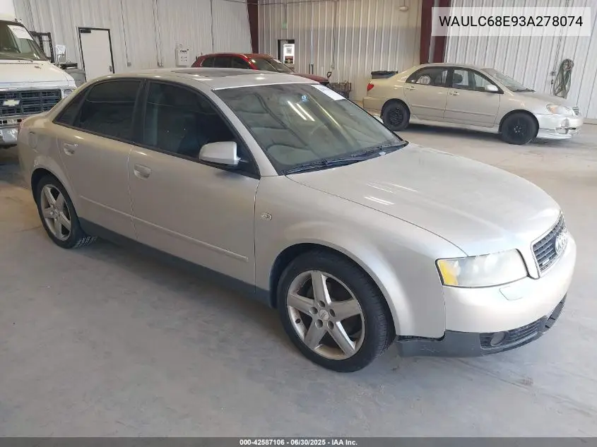 2003 Audi A4 1.8T VIN: WAULC68E93A278074 Lot: 42587106