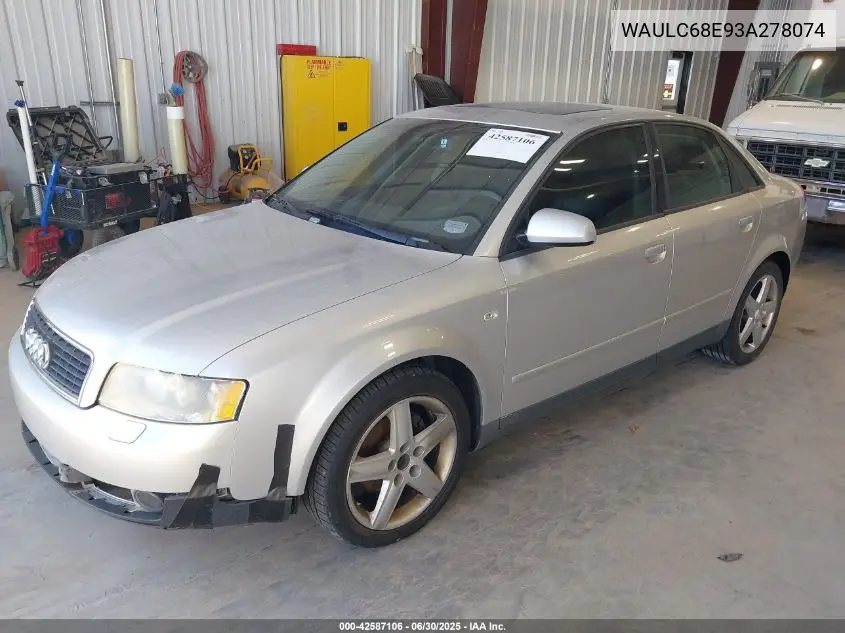 2003 Audi A4 1.8T VIN: WAULC68E93A278074 Lot: 42587106