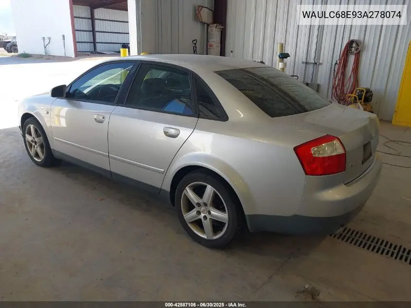 2003 Audi A4 1.8T VIN: WAULC68E93A278074 Lot: 42587106