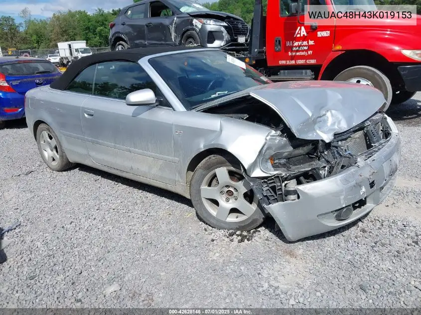 2003 Audi A4 1.8T VIN: WAUAC48H43K019153 Lot: 42628146