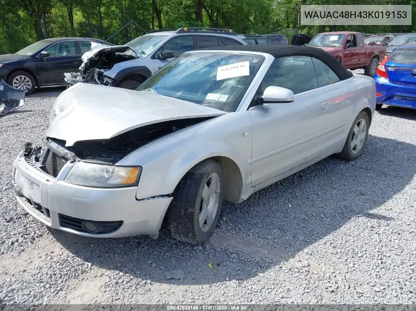 2003 Audi A4 1.8T VIN: WAUAC48H43K019153 Lot: 42628146