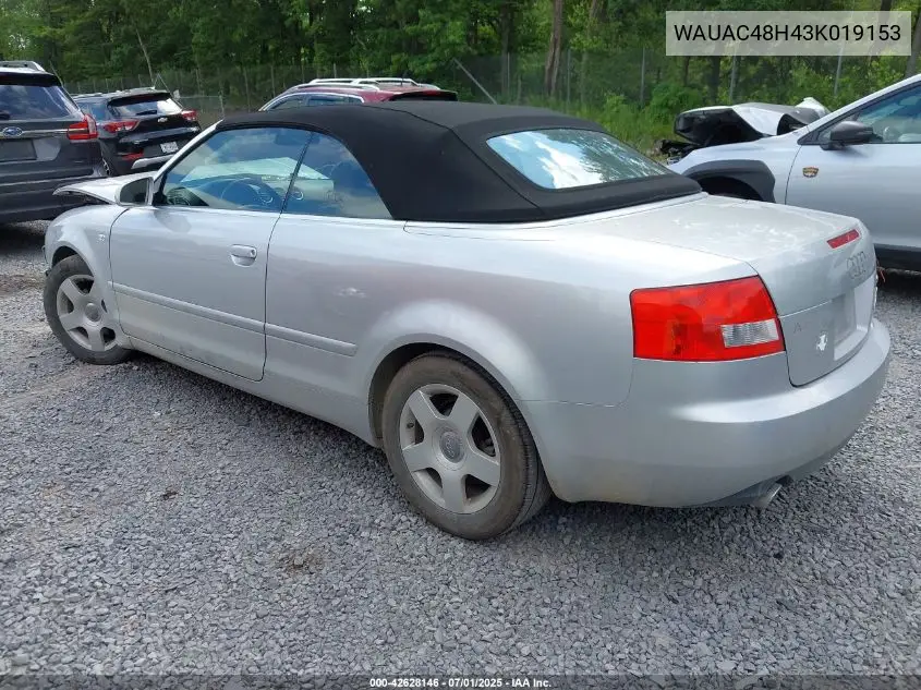 2003 Audi A4 1.8T VIN: WAUAC48H43K019153 Lot: 42628146