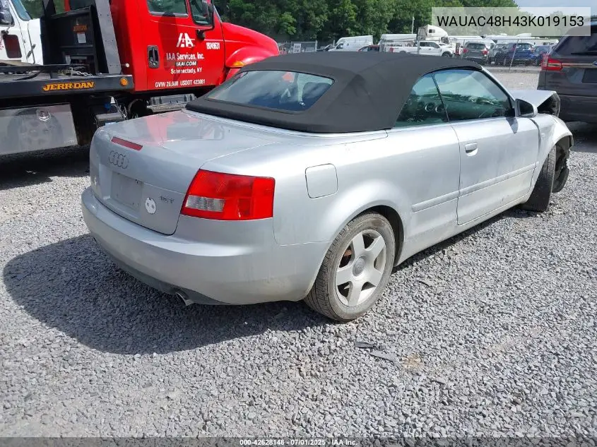 2003 Audi A4 1.8T VIN: WAUAC48H43K019153 Lot: 42628146