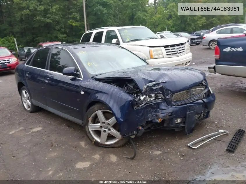 2004 Audi A4 3.0 VIN: WAULT68E74A083981 Lot: 42599530