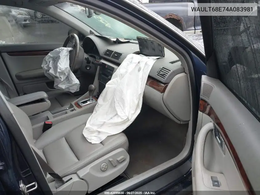 2004 Audi A4 3.0 VIN: WAULT68E74A083981 Lot: 42599530